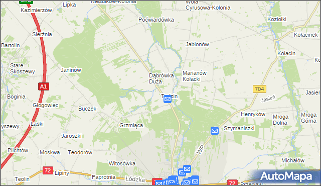 mapa Tadzin gmina Brzeziny, Tadzin gmina Brzeziny na mapie Targeo