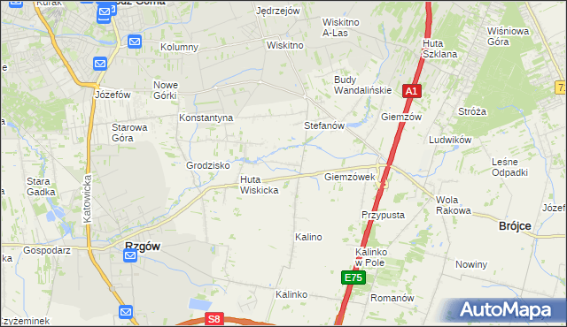 mapa Tadzin gmina Rzgów, Tadzin gmina Rzgów na mapie Targeo