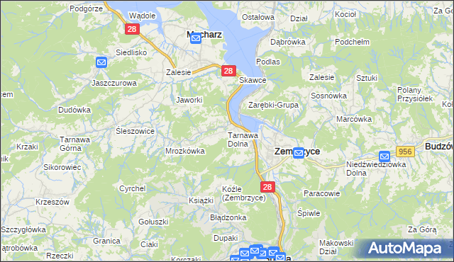 mapa Tarnawa Dolna gmina Zembrzyce, Tarnawa Dolna gmina Zembrzyce na mapie Targeo