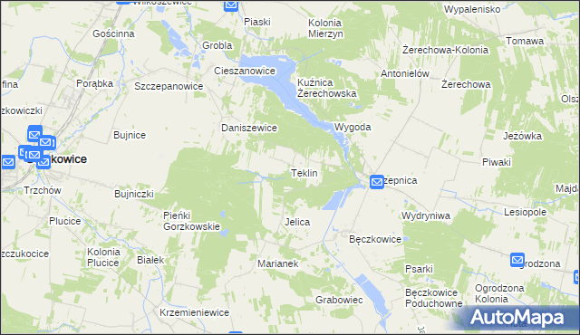 mapa Teklin gmina Łęki Szlacheckie, Teklin gmina Łęki Szlacheckie na mapie Targeo
