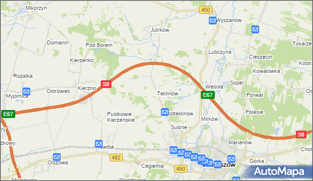 mapa Teklinów gmina Wieruszów, Teklinów gmina Wieruszów na mapie Targeo