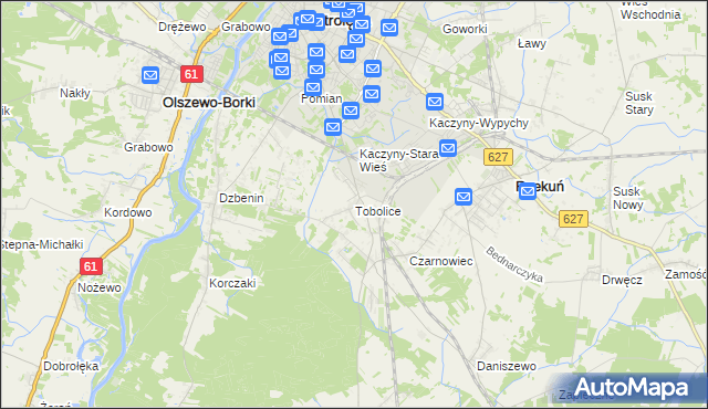 mapa Tobolice gmina Rzekuń, Tobolice gmina Rzekuń na mapie Targeo