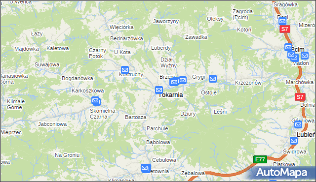 mapa Tokarnia powiat myślenicki, Tokarnia powiat myślenicki na mapie Targeo