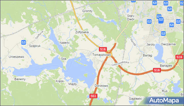 mapa Tomaszkowo, Tomaszkowo na mapie Targeo