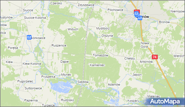 mapa Tomaszów gmina Żarnów, Tomaszów gmina Żarnów na mapie Targeo