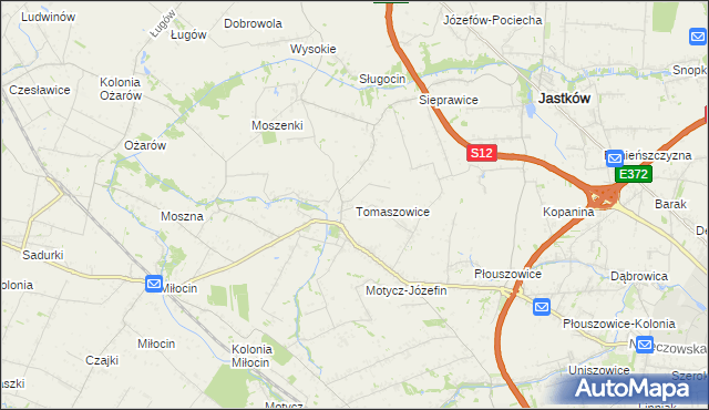 mapa Tomaszowice gmina Jastków, Tomaszowice gmina Jastków na mapie Targeo