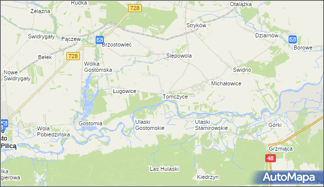 mapa Tomczyce gmina Mogielnica, Tomczyce gmina Mogielnica na mapie Targeo