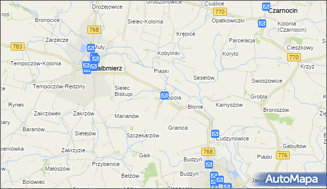 mapa Topola gmina Skalbmierz, Topola gmina Skalbmierz na mapie Targeo
