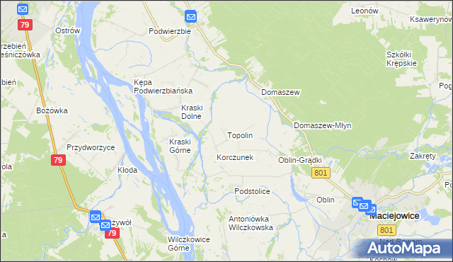 mapa Topolin gmina Maciejowice, Topolin gmina Maciejowice na mapie Targeo