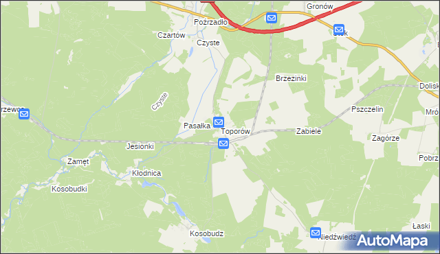 mapa Toporów gmina Łagów, Toporów gmina Łagów na mapie Targeo