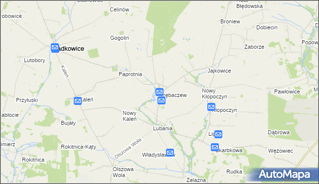 mapa Trębaczew gmina Sadkowice, Trębaczew gmina Sadkowice na mapie Targeo