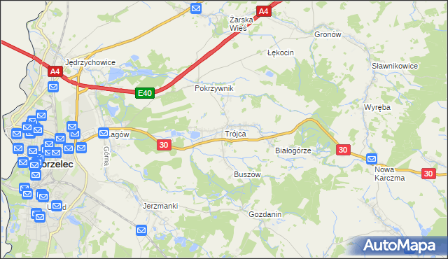 mapa Trójca gmina Zgorzelec, Trójca gmina Zgorzelec na mapie Targeo