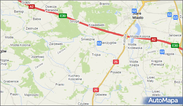 mapa Trójka gmina Stare Miasto, Trójka gmina Stare Miasto na mapie Targeo