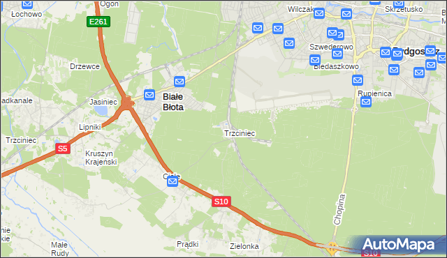 mapa Trzciniec gmina Białe Błota, Trzciniec gmina Białe Błota na mapie Targeo