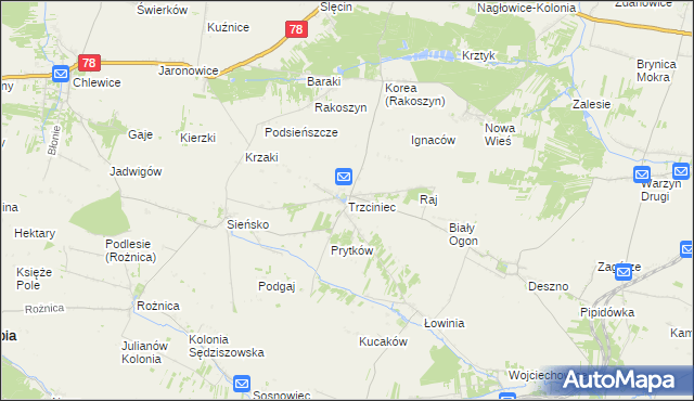 mapa Trzciniec gmina Nagłowice, Trzciniec gmina Nagłowice na mapie Targeo