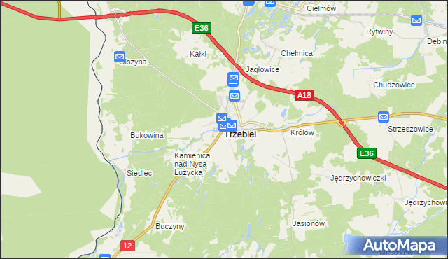 mapa Trzebiel, Trzebiel na mapie Targeo