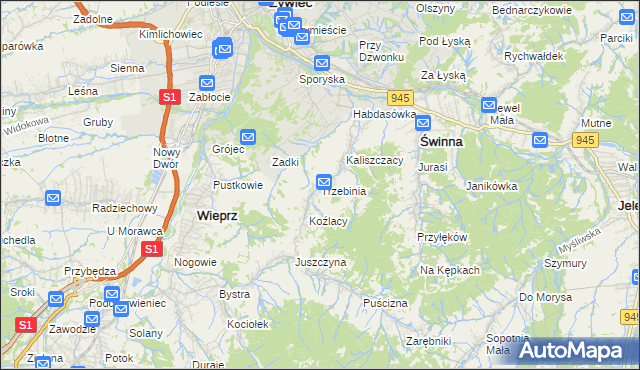 mapa Trzebinia gmina Świnna, Trzebinia gmina Świnna na mapie Targeo