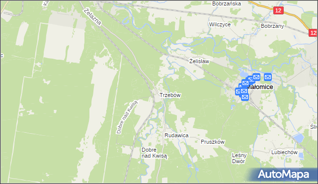 mapa Trzebów gmina Żagań, Trzebów gmina Żagań na mapie Targeo