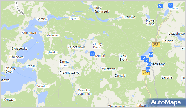 mapa Trzebuń gmina Dziemiany, Trzebuń gmina Dziemiany na mapie Targeo