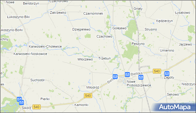 mapa Trzebuń gmina Stara Biała, Trzebuń gmina Stara Biała na mapie Targeo