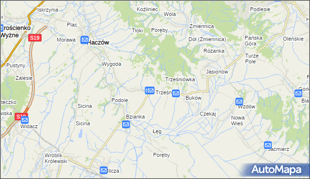 mapa Trześniów gmina Haczów, Trześniów gmina Haczów na mapie Targeo