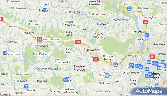 mapa Trzetrzewina, Trzetrzewina na mapie Targeo