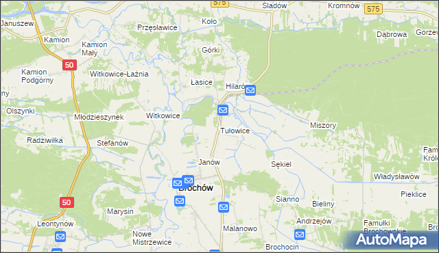 mapa Tułowice gmina Brochów, Tułowice gmina Brochów na mapie Targeo