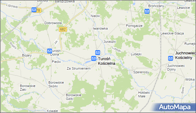 mapa Turośń Kościelna, Turośń Kościelna na mapie Targeo