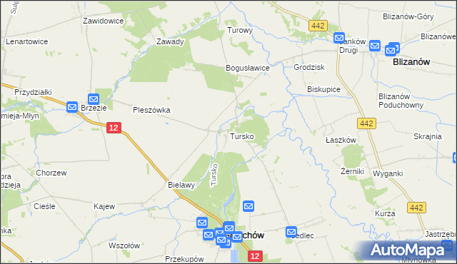 mapa Tursko gmina Gołuchów, Tursko gmina Gołuchów na mapie Targeo