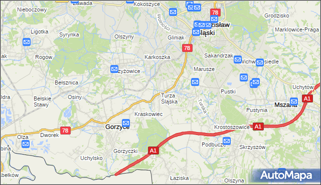 mapa Turza Śląska, Turza Śląska na mapie Targeo