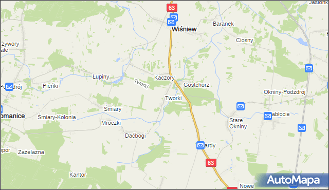 mapa Tworki gmina Wiśniew, Tworki gmina Wiśniew na mapie Targeo