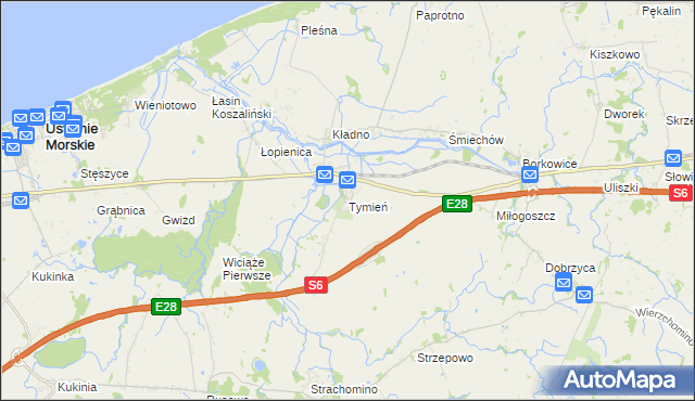 mapa Tymień gmina Będzino, Tymień gmina Będzino na mapie Targeo