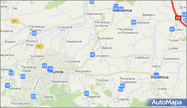 mapa Tyniowice, Tyniowice na mapie Targeo