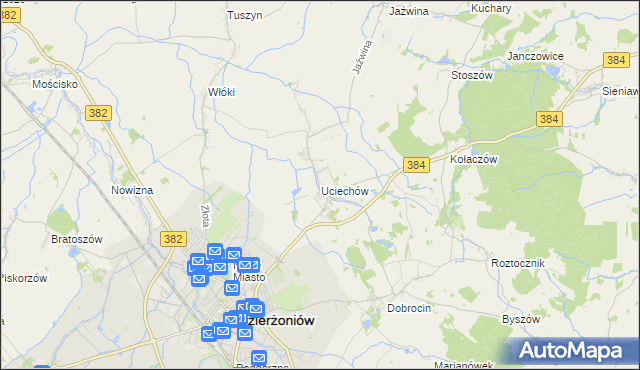 mapa Uciechów gmina Dzierżoniów, Uciechów gmina Dzierżoniów na mapie Targeo
