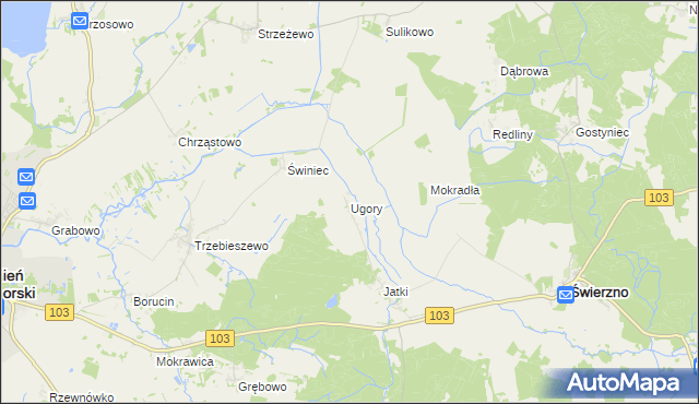 mapa Ugory gmina Świerzno, Ugory gmina Świerzno na mapie Targeo