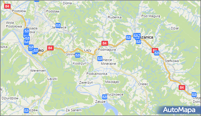 mapa Uherce Mineralne, Uherce Mineralne na mapie Targeo