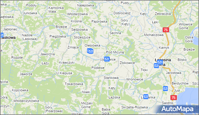 mapa Ujanowice, Ujanowice na mapie Targeo