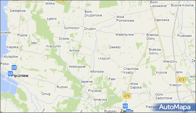 mapa Urszulin gmina Zadzim, Urszulin gmina Zadzim na mapie Targeo