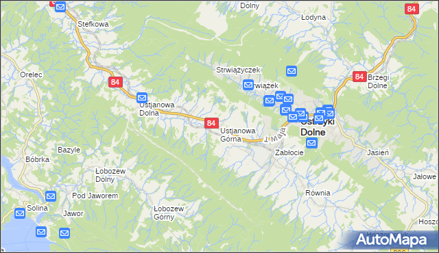 mapa Ustjanowa Górna, Ustjanowa Górna na mapie Targeo