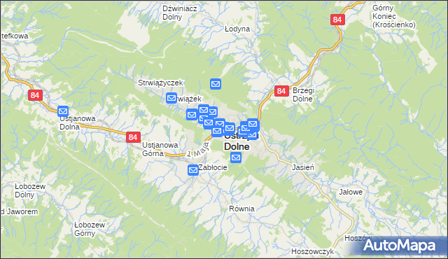 mapa Ustrzyki Dolne, Ustrzyki Dolne na mapie Targeo