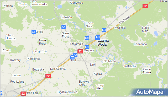 mapa Wądoły gmina Czersk, Wądoły gmina Czersk na mapie Targeo