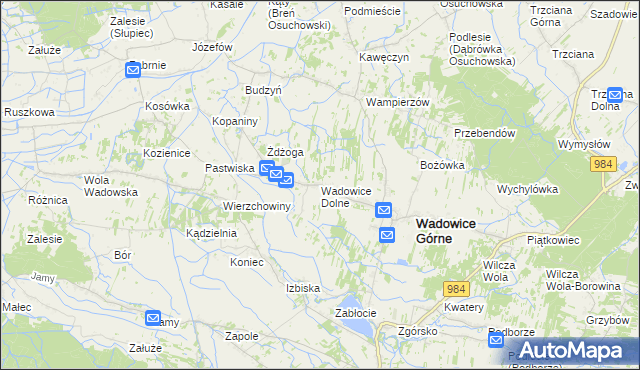 mapa Wadowice Dolne, Wadowice Dolne na mapie Targeo