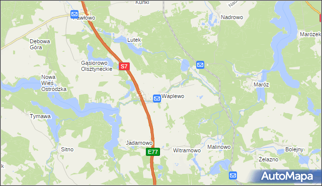 mapa Waplewo gmina Olsztynek, Waplewo gmina Olsztynek na mapie Targeo