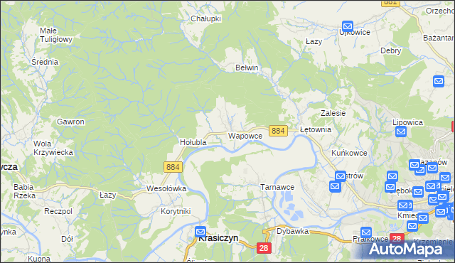 mapa Wapowce, Wapowce na mapie Targeo