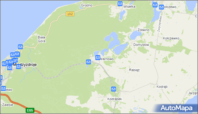 mapa Warnowo gmina Wolin, Warnowo gmina Wolin na mapie Targeo