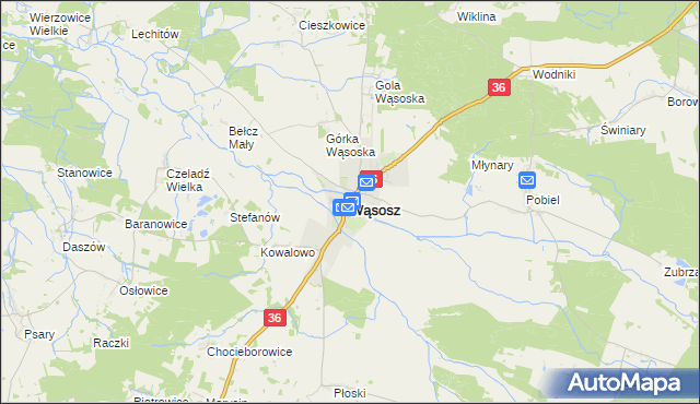 mapa Wąsosz powiat górowski, Wąsosz powiat górowski na mapie Targeo