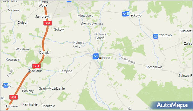 mapa Wąsosz powiat grajewski, Wąsosz powiat grajewski na mapie Targeo