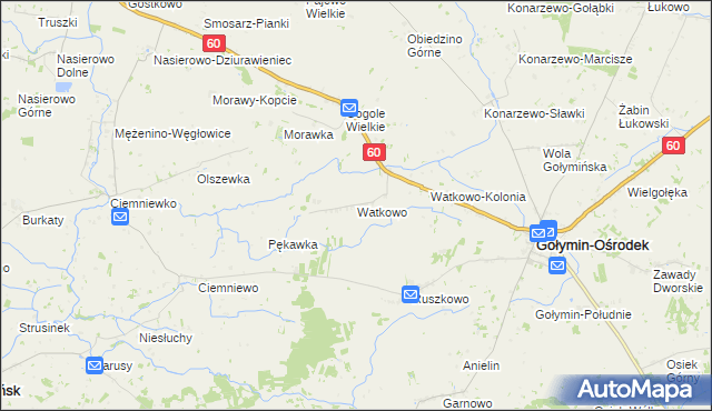 mapa Watkowo, Watkowo na mapie Targeo