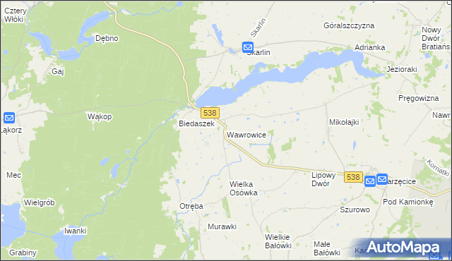 mapa Wawrowice gmina Kurzętnik, Wawrowice gmina Kurzętnik na mapie Targeo