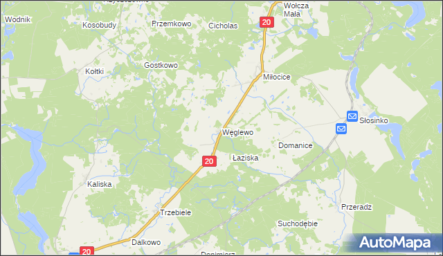 mapa Węglewo gmina Miastko, Węglewo gmina Miastko na mapie Targeo